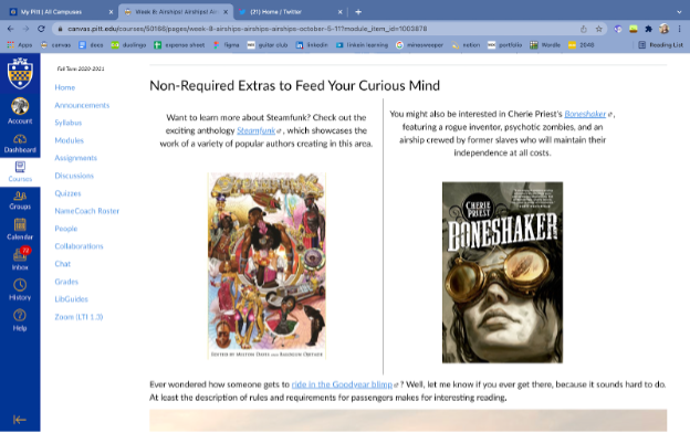 Screenshot of Steampunk Course Canvas Page