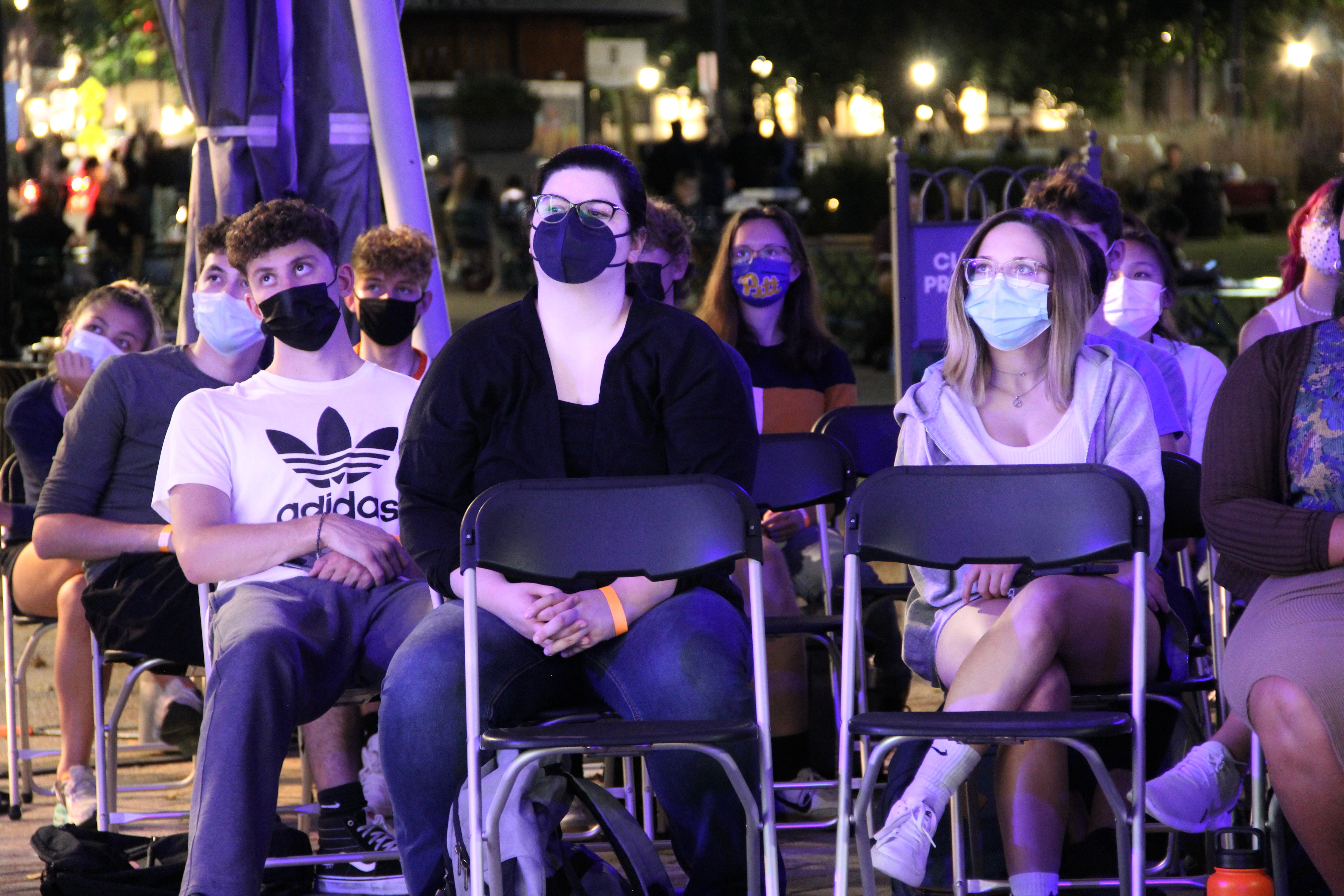 Masked Students Engaging at Wit(h)ness Event in Schenley Plaza